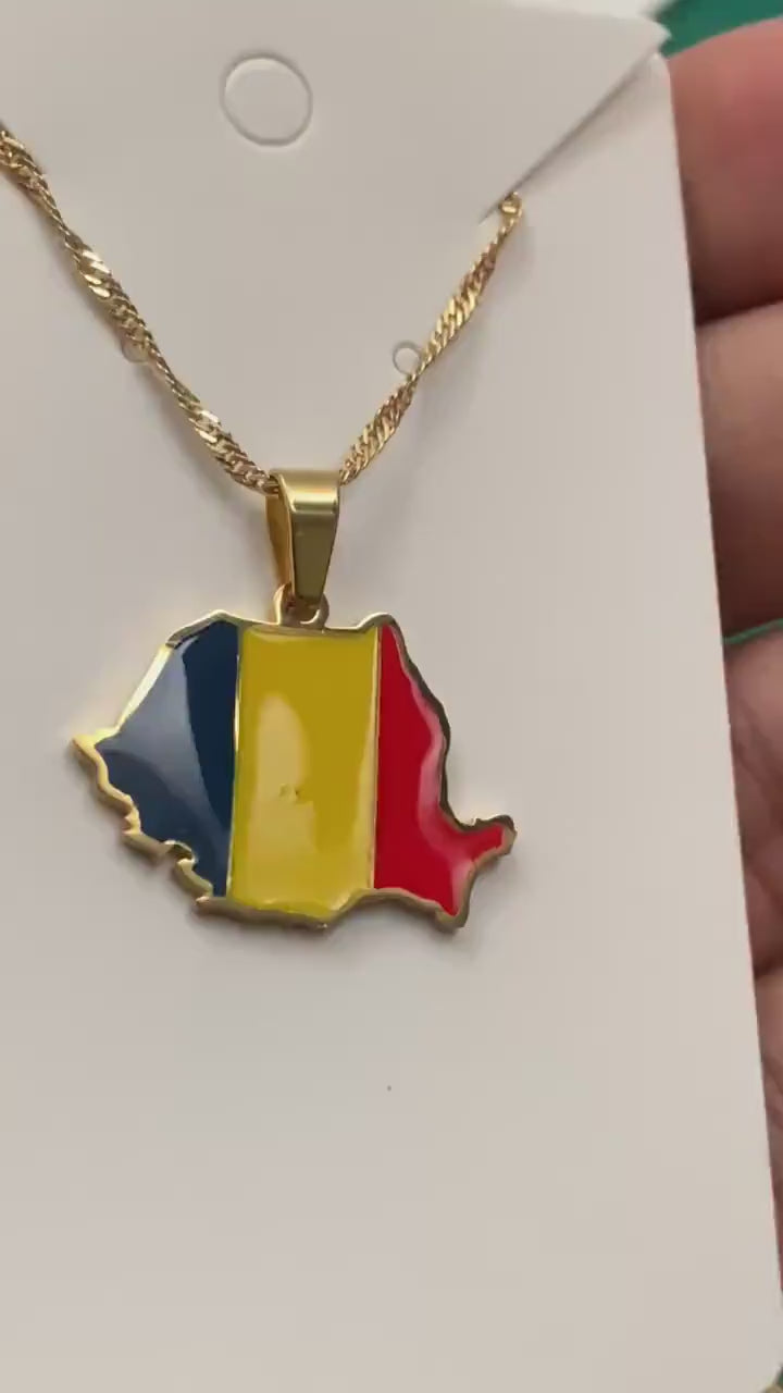 Romania Map and Flag Necklace