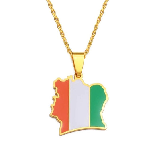 Ivory Coast Map and Flag Necklace