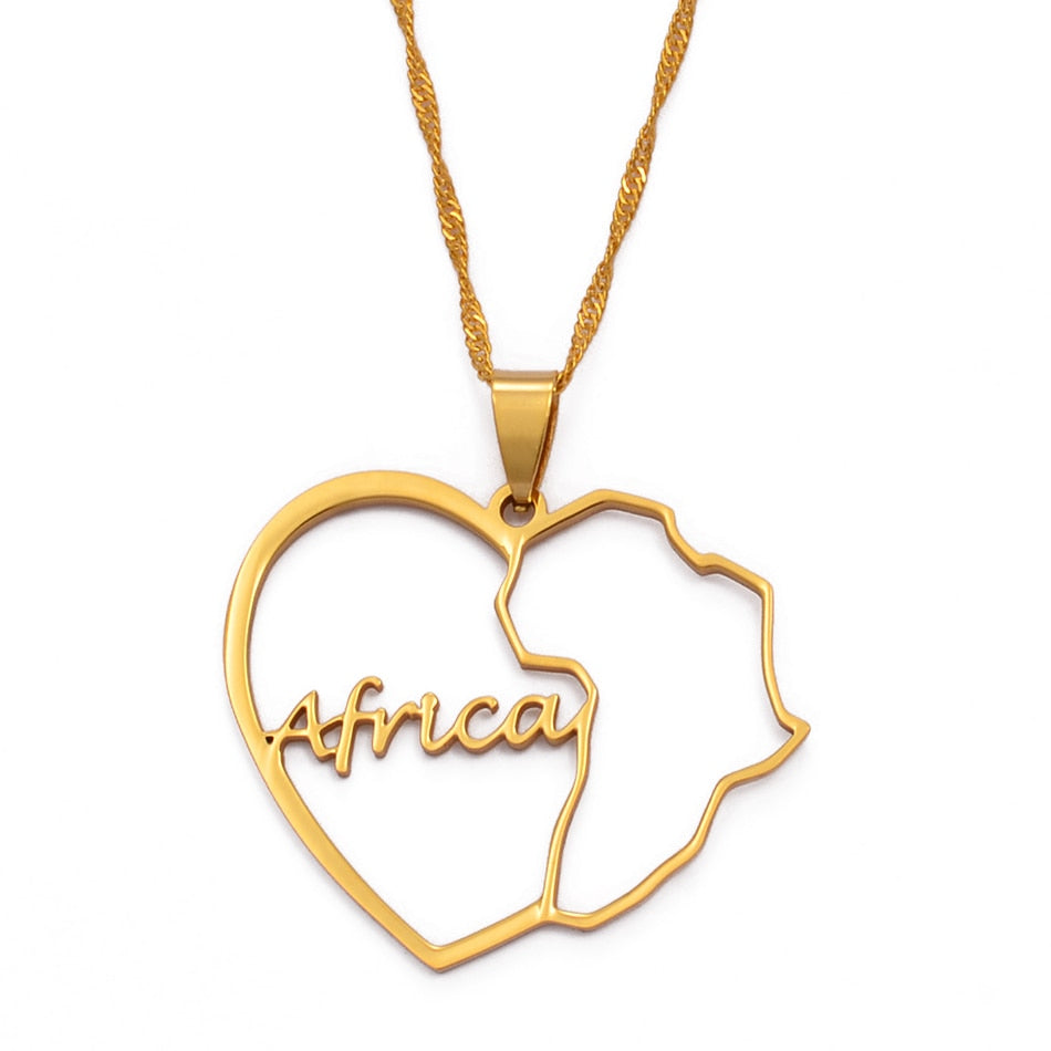 African Map & Heart Necklace