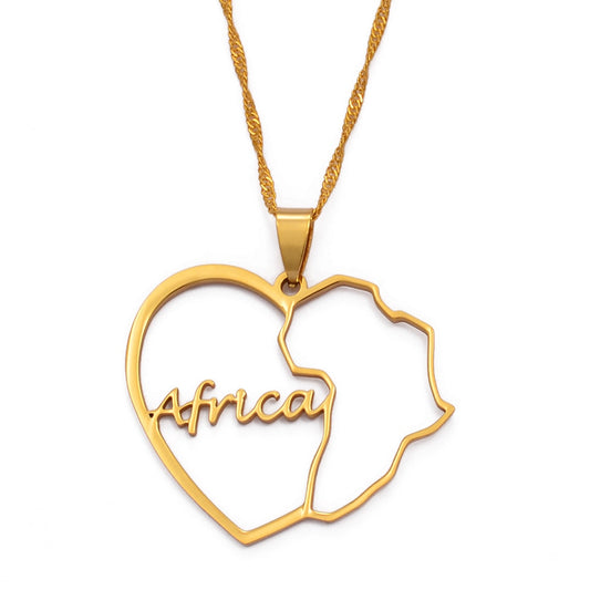 African Map & Heart Necklace