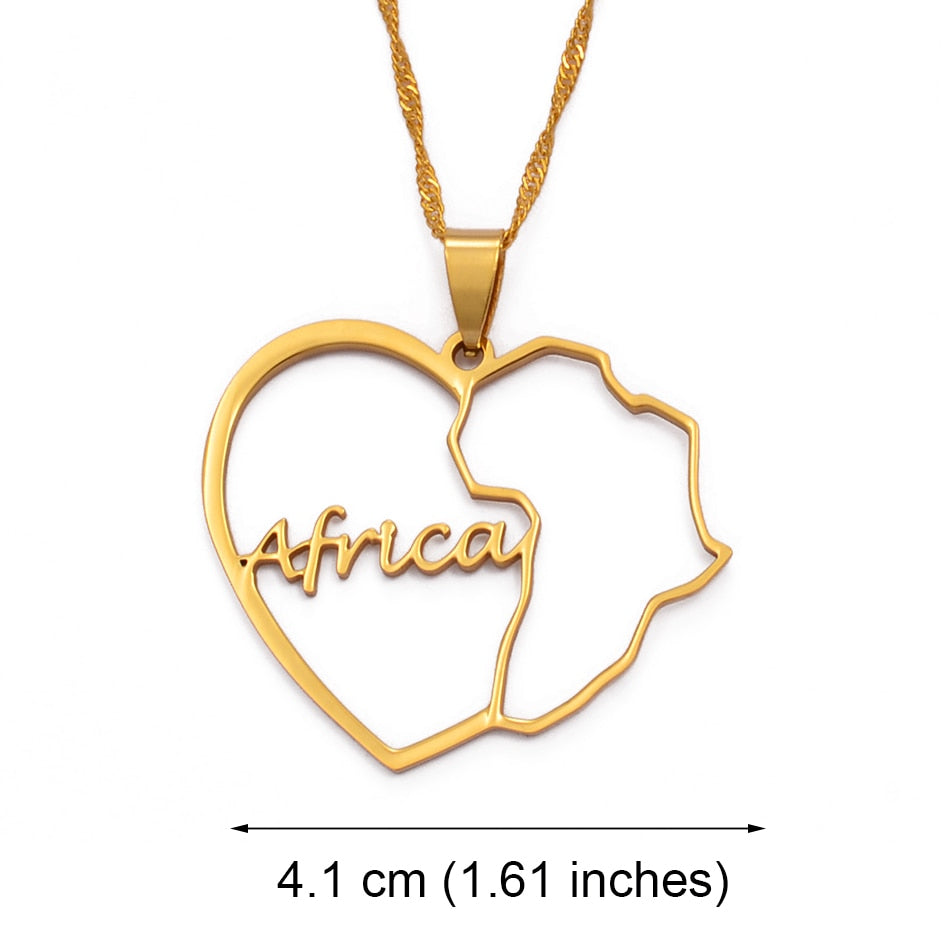 African Map & Heart Necklace