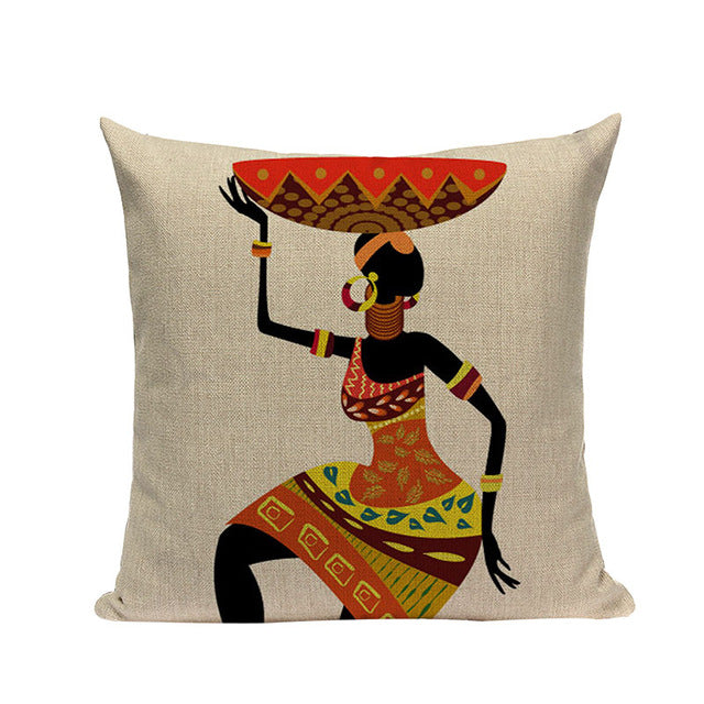 African Woman Cushion Cover Dancing Lady Africa Pillow Covers - Timbuktu Arts